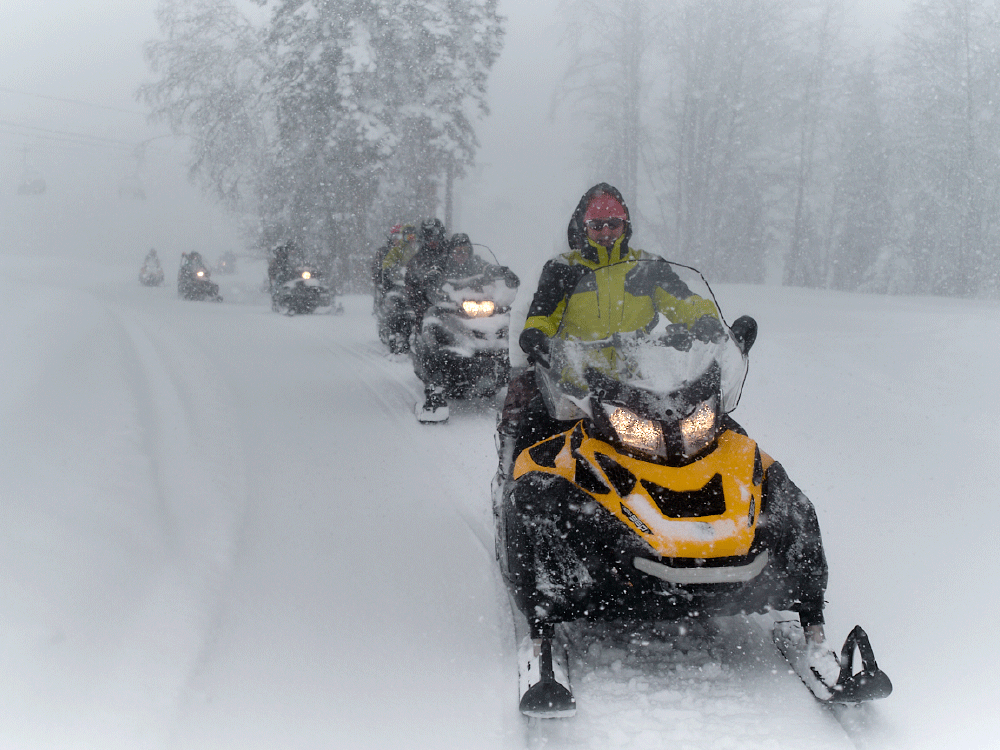 Колонна снегоходов под управлением юристов.