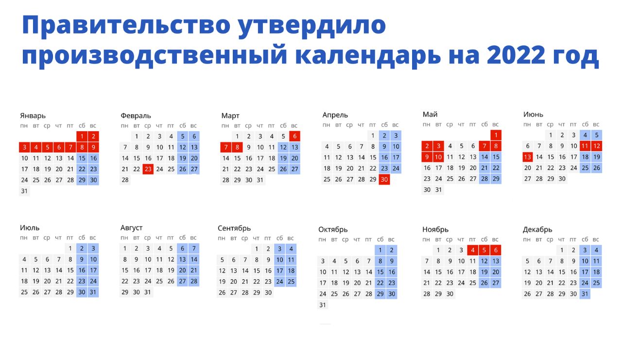 Правительство утвердило праздничные дни на 2022 год. Календарь - новости  Право.ру