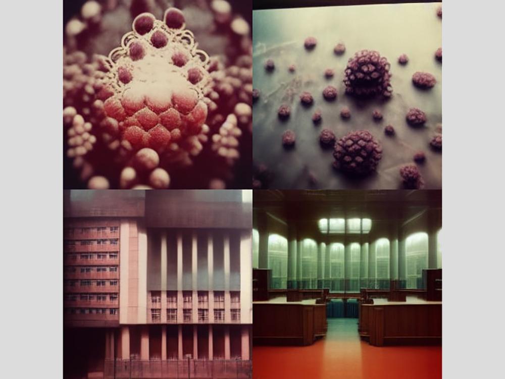 Мы не смогли обойти главную тему последних лет — пандемию коронавируса. Она сильно повлияла на работу судов и на весь юридический рынок. Вот что Midjourney выдала по такому запросу. 