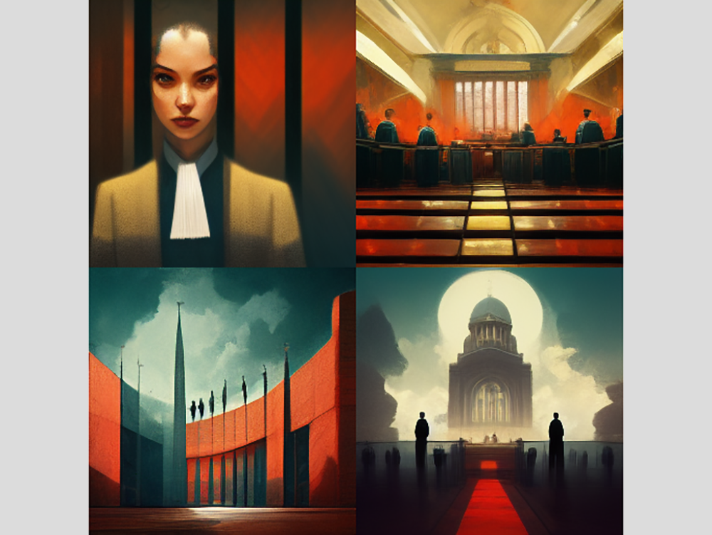 Такую картинку Midjourney сгенерировала по запросу «свидетель в суде». 
